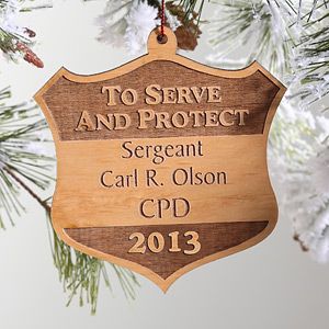 Personalized Police Wood Christmas Ornament   To Serve and Protect