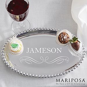 Personalized Oval Serving Tray   Mariposa String of Pearls