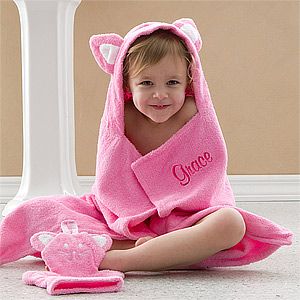 Personalized Kids Bath Set   Kitty Towel & Wash Mitt