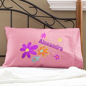 Girls Personalized Pillowcases   Flower Power