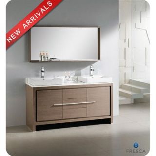 Fresca Allier 60 Gray Oak Modern Double Sink Bathroom Vanity with Mirror