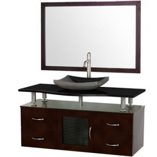 Accara 48 Wall Mounted Bathroom Vanity with Drawers   Espresso w/ Black Granite