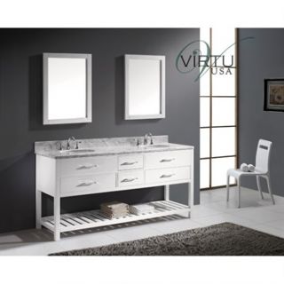 Virtu USA 72 Caroline Estate Double Bathroom Vanity Set with Italian Carrara Wh