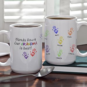 Personalized Parent or Grandparent Large Coffee Mug   Hands Down