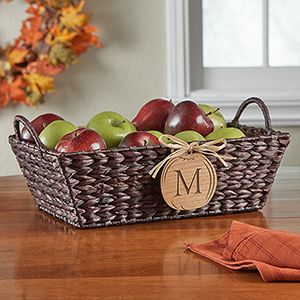 Personalized Wicker Storage Basket   Pumpkin Initial Monogram