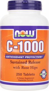 NOW Foods   Vitamin C 1000 Time Release with Rose Hips   250 Tablets