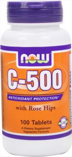 NOW Foods   Vitamin C 500 with Rose Hips Vegetarian/Vegan   100 Tablets