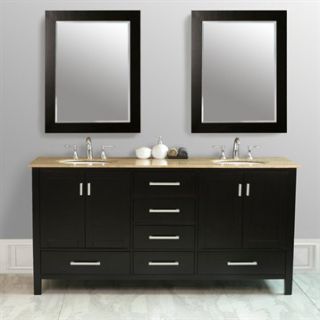 Stufurhome 72 Lissa Double Sink Vanity with Travertine Top