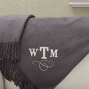 Personalized Throw Blankets   Luxury Embroidered Monogram   Grey
