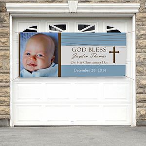 Personalized Photo Christening Banner   God Bless
