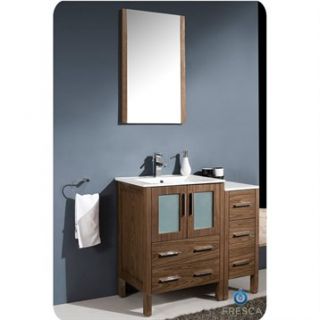 Fresca Torino 36 Walnut Brown Modern Bathroom Vanity with Side Cabinet & Integr
