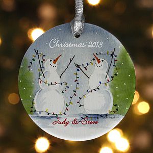 Personalized Snow Couple Porcelain Christmas Ornament