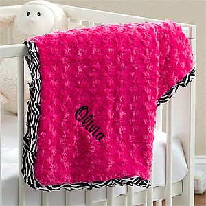 Personalized Baby Blanket for Girls   Pink Zebra