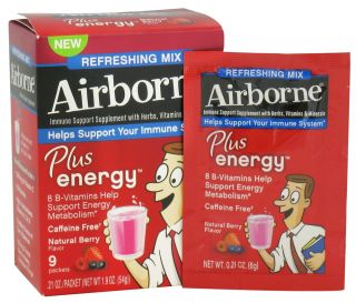 Airborne   Plus Energy Refreshing Mix Natural Berry Flavor   9 x 6g Packets  