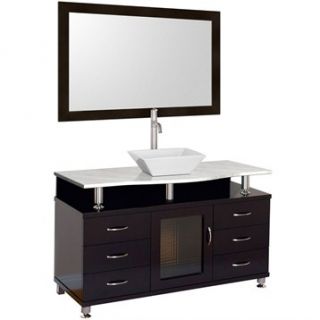 Accara 55 Bathroom Vanity with Drawers   Espresso w/ White Carrera Marble Count