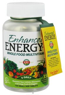 Kal   Enhanced Energy S Whole Food MultiVitamin Small Tabs   150 Vegetarian Tablets