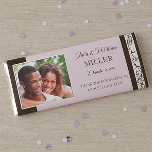 Personalized Photo Wedding Favor Candy Bar Wrappers   Filigree