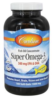 Carlson Labs   Super Omega 3 Gems in Fish Gelatin 500 mg.   180 Softgels