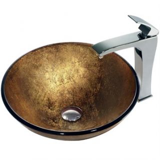 VIGO Liquid Gold Glass Vessel Sink and Faucet Set in Chrome