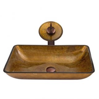 VIGO Rectangular Copper Glass Vessel Sink and Waterfall Faucet Set