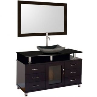 Accara 55 Bathroom Vanity with Drawers   Espresso w/ Black Granite Counter