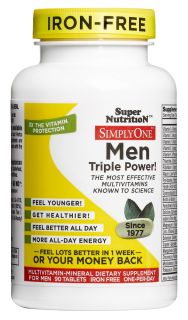 Super Nutrition   Simply One Men Power Vitamins Iron Free   90 Vegetarian Tablets