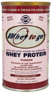 Solgar   Whey To Go Protein Powder Natural Strawberry   16 oz.