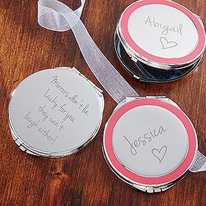 Personalized Silver Compact Mirror   Pink Accent