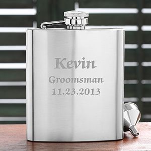 Personalized Stainless Steel Pocket Flask   Wedding Party Design