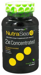 Ascenta Health   NutraSea +D 2x Concentrated EPA & DHA Omega 3 Supplement With Vitamin D Fresh Mint Flavor   60 Softgels