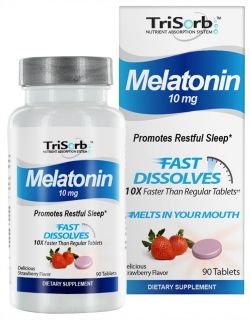 Healthy Natural Systems   TriSorb Melatonin Fast Dissolves Delicious Strawberry Flavor 10 mg.   90 Tablets