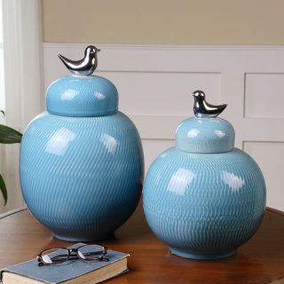 Becker Blue Ceramic Jars, S/2