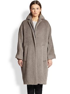 Burberry Prorsum Slouchy Brushed Wool Coat   Taupe Grey