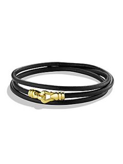 David Yurman Cable Buckle Triple Wrap Bracelet with Gold in Black   Black