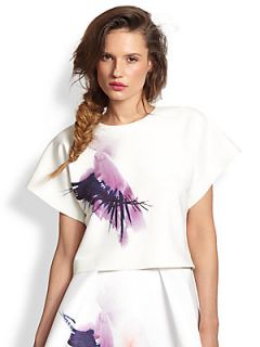MSGM Abstract Print Structured Sleeve Top   White