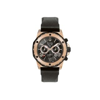 Bulova Mens Black & Rose Goldtone Sport Chronograph Watch