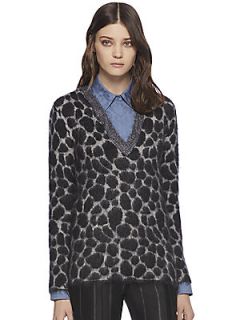 Gucci Leopard Effect Mohair V Neck Sweater   Black Leopard