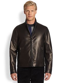  Collection Classic Leather Moto Jacket   Black