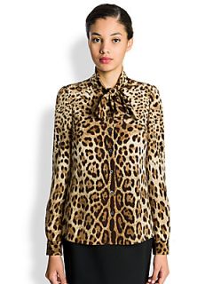 Dolce & Gabbana Leopard Silk Blouse   Brown Print