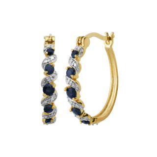 Bridge Jewelry Genuine Sapphire and Diamond Accent Hoop Earrings