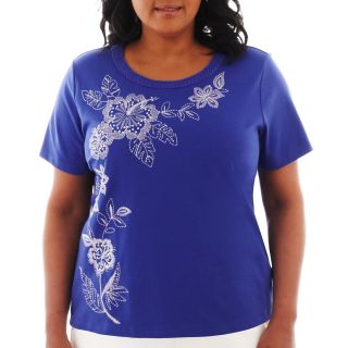 Alfred Dunner St. Tropez Short Sleeve Asymmetrical Floral Top   Plus, Periwinkle