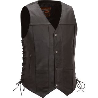 First Classics Mens 10 Pocket Leather Vest   Black, 3X