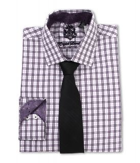 English Laundry White/Lavender Dress Shirt w/ Square and Paisley Trim Mens Clothing (Purple)