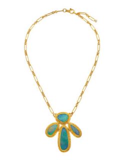 24K Hammered Gold Opal Pendant Necklace