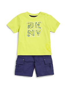 DKNY Infants Two Piece Free Wheelin Tee & Cargo Shorts Set   Blue Yellow