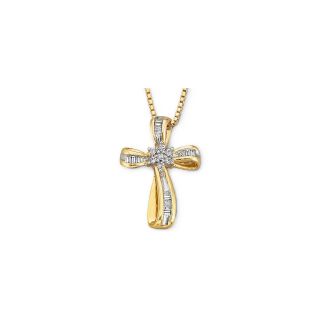 1/4 CT. T.W. Diamond 14K Yellow Gold Plated Sterling Silver Cross Pendant,