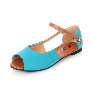 Leatherette Womens Flat Heel Peep Toe Sandals Shoes (More Colors)