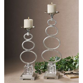 Parson Silver Leaf Candleholders, S/2