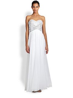 La Femme Strapless Sequin Bodice Gown   White