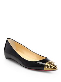 Christian Louboutin Geo Patent Leather & Spiked Cap Toe Ballet Flats   Black Bro